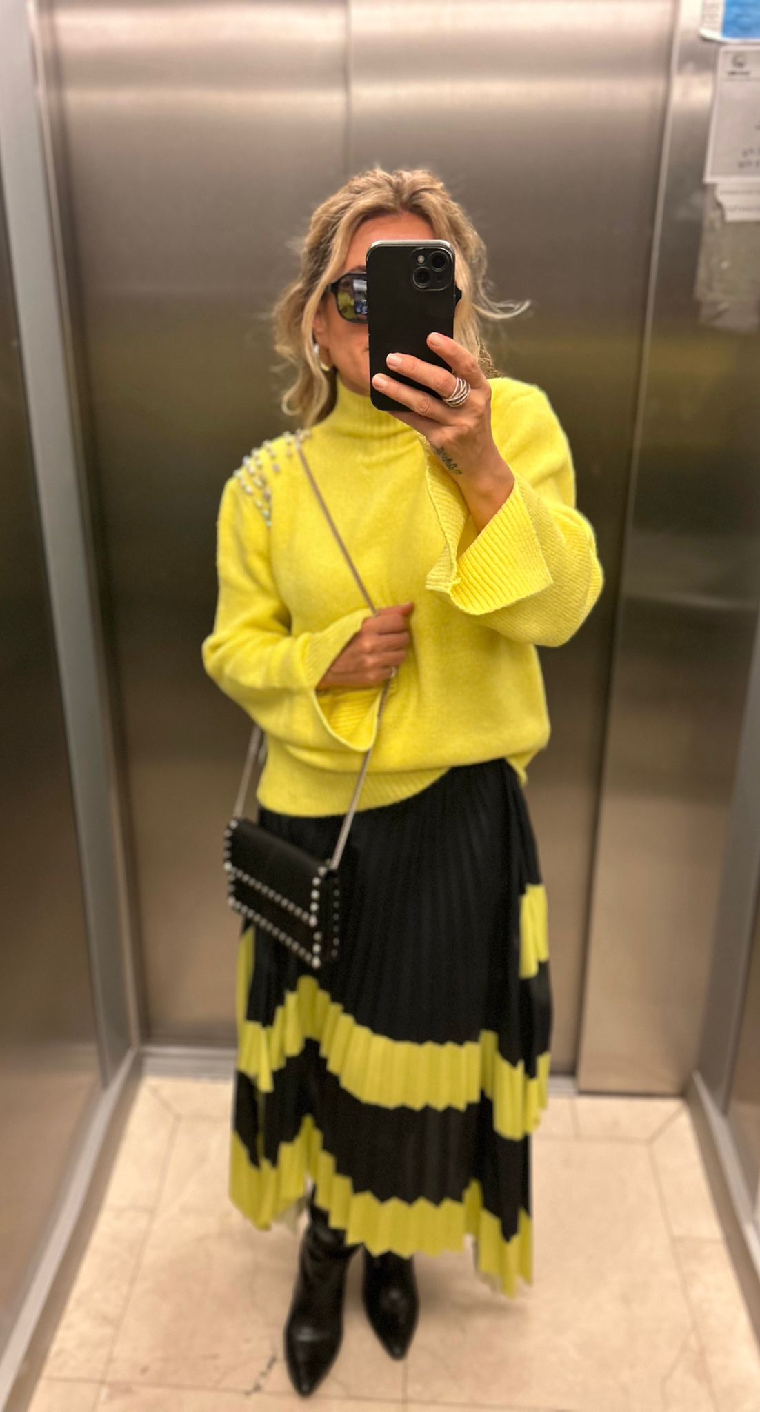 Luxury Neon Yellow Wool Sweater with Handcrafted Crystal Embellishments