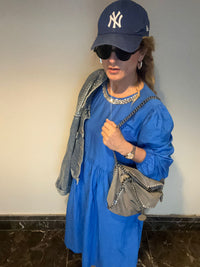 Parliament Blue Loose-Fit Dress with Swarovski Crystal Details