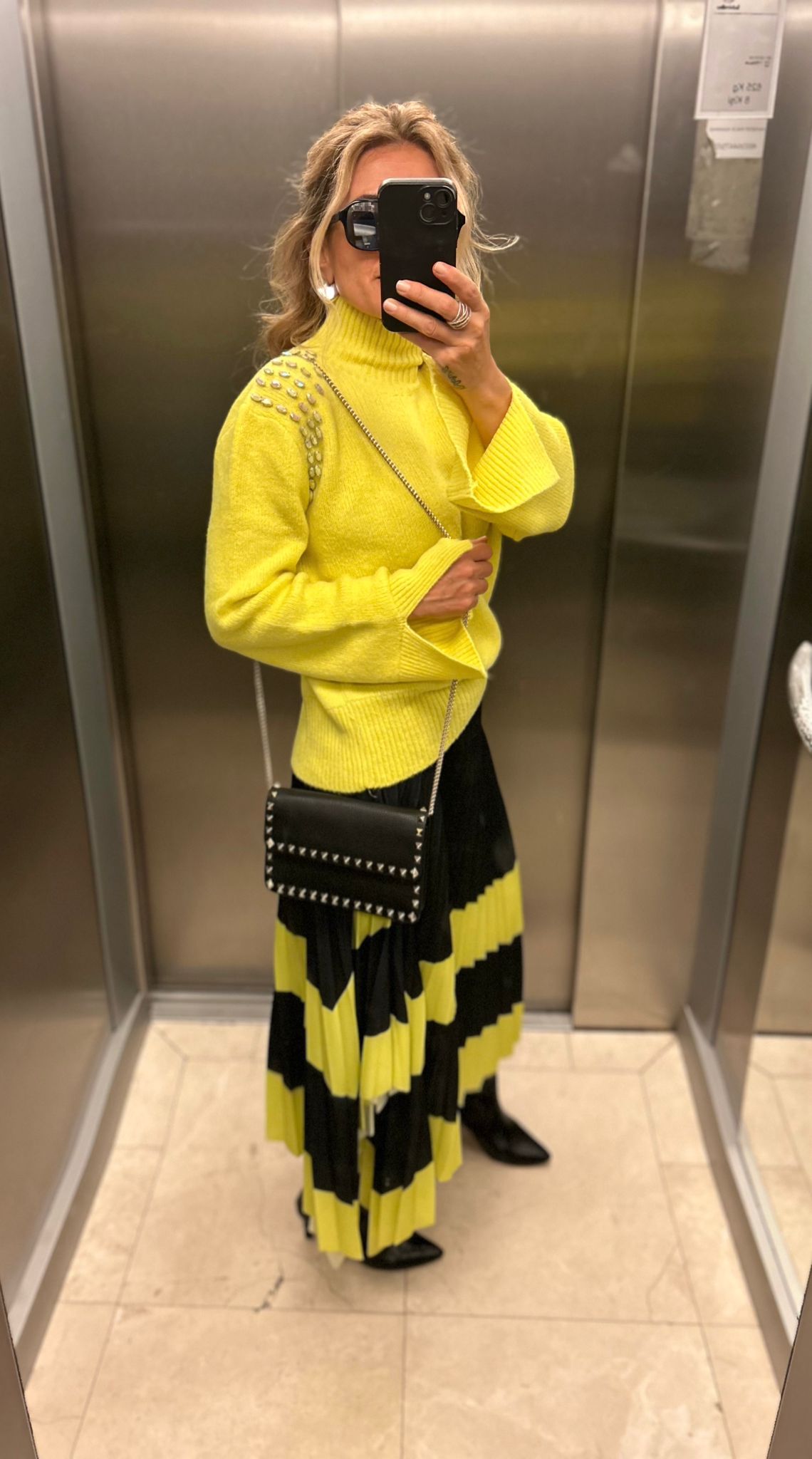 Luxury Neon Yellow Wool Sweater with Handcrafted Crystal Embellishments