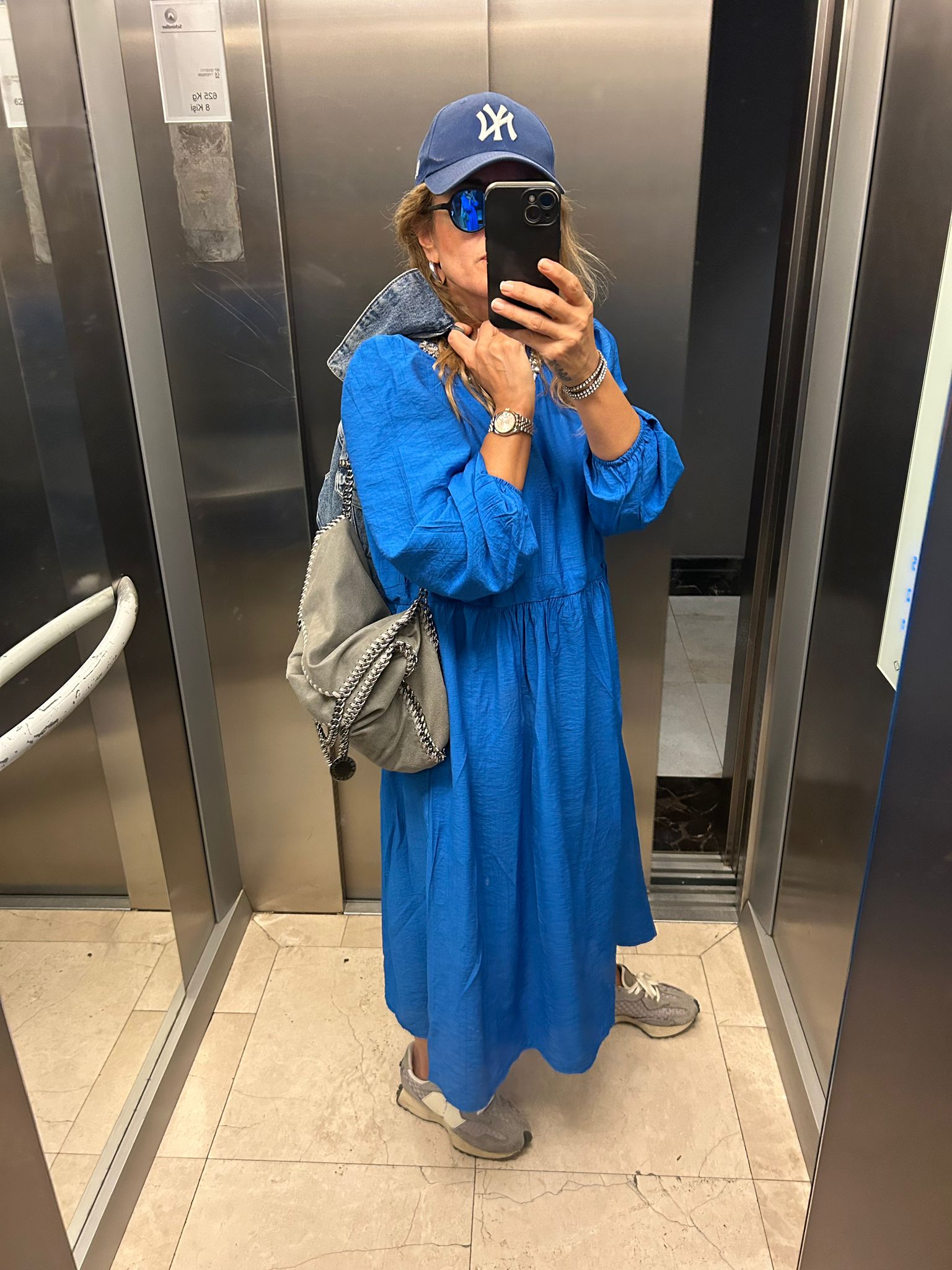 Parliament Blue Loose-Fit Dress with Swarovski Crystal Details