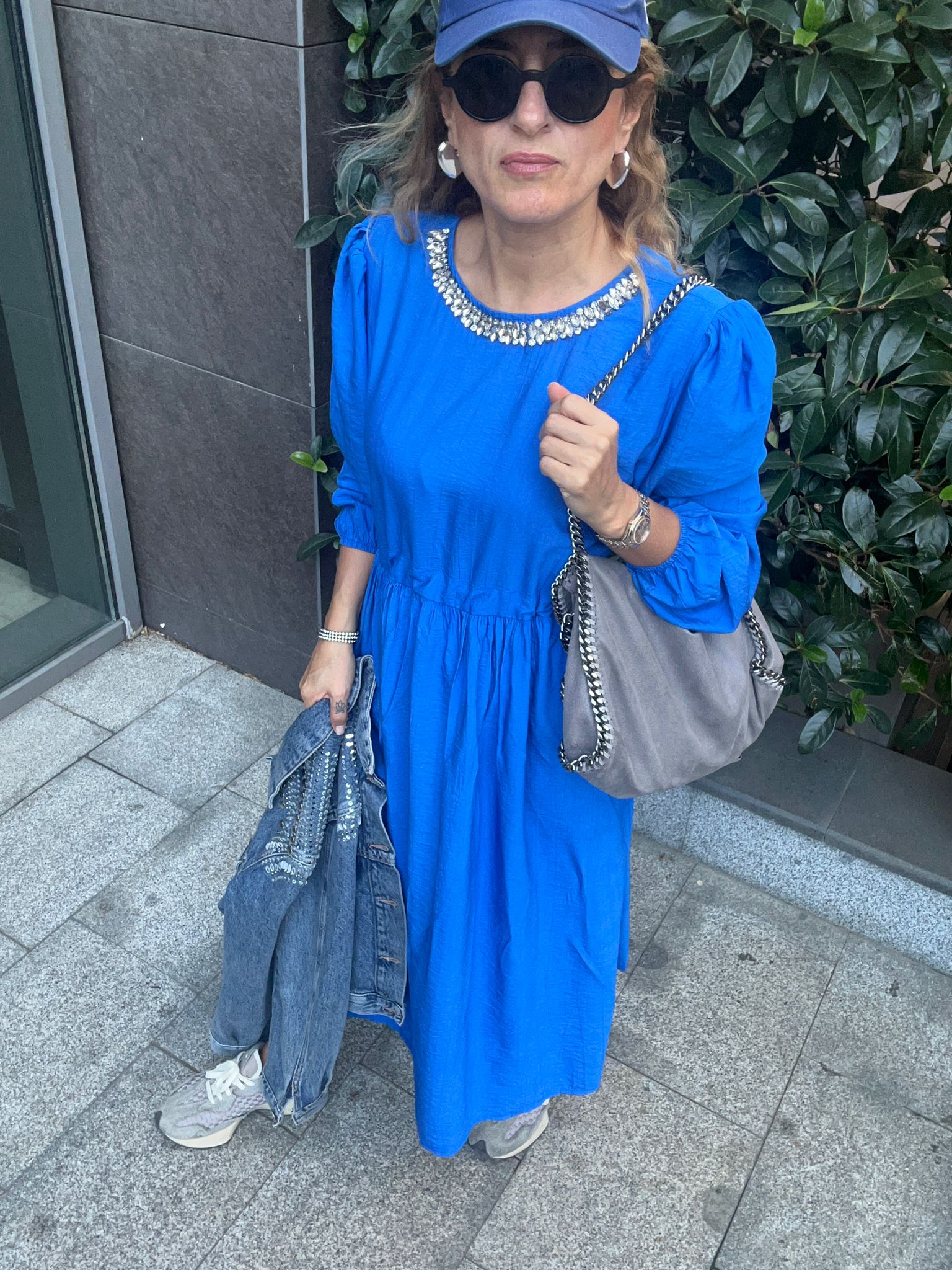 Parliament Blue Loose-Fit Dress with Swarovski Crystal Details