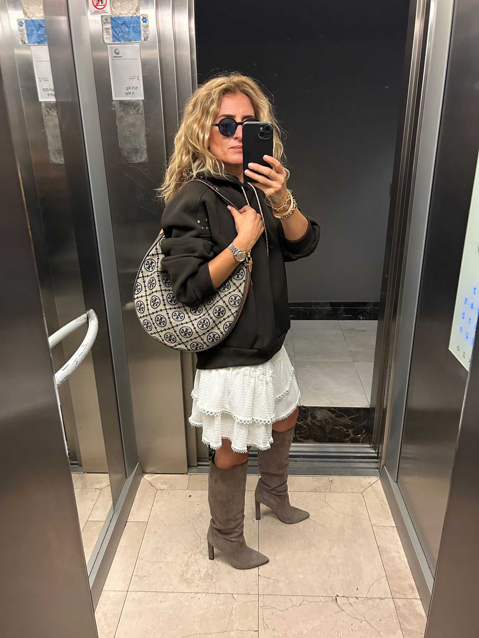 Brown Fleece Oversized Sweatshirt with Gold Stud Details