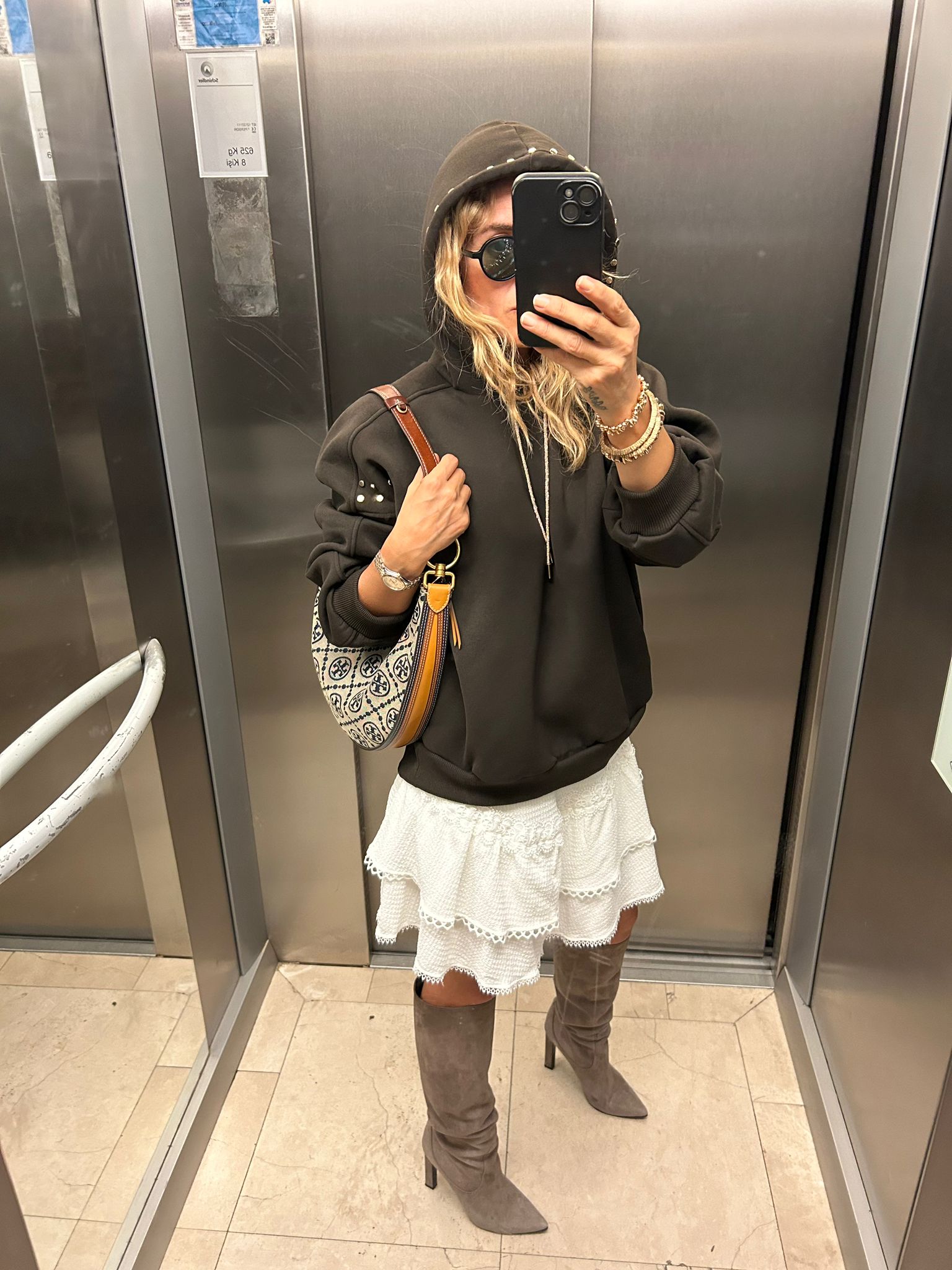 Brown Fleece Oversized Sweatshirt with Gold Stud Details