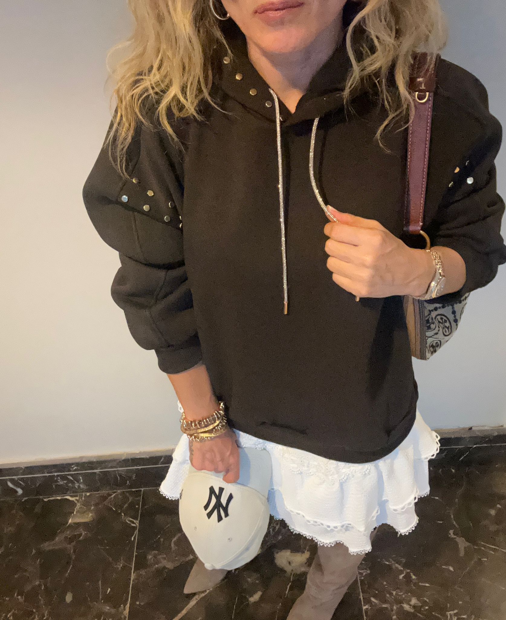 Brown Fleece Oversized Sweatshirt with Gold Stud Details