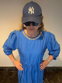 Parliament Blue Loose-Fit Dress with Swarovski Crystal Details