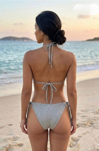 Gümüş Simli Zımba Detaylı Üçgen Bikini Takımı