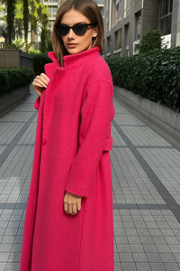 Vibrant Pink Textured Belted Coat – Cozy, Chic & Statement Style