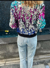 Colorful Sequin Bomber Jacket – Vibrant, Modern & Eye-Catching Style