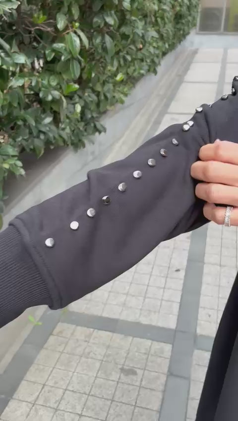 Black Studded Sweatshirt Dress – Effortless Chic with an Edge