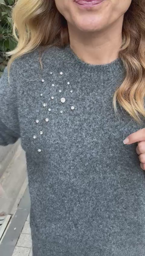 Rhinestone Gray Pullover