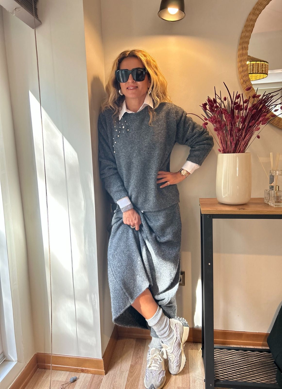 Rhinestone Gray Pullover