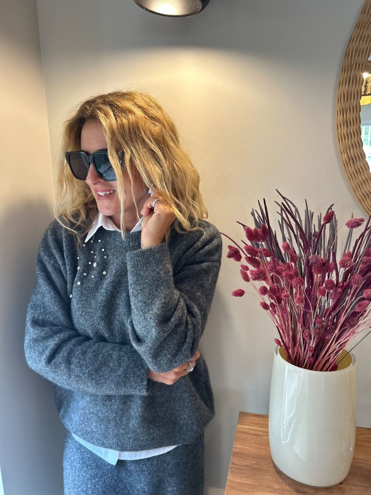 Rhinestone Gray Pullover